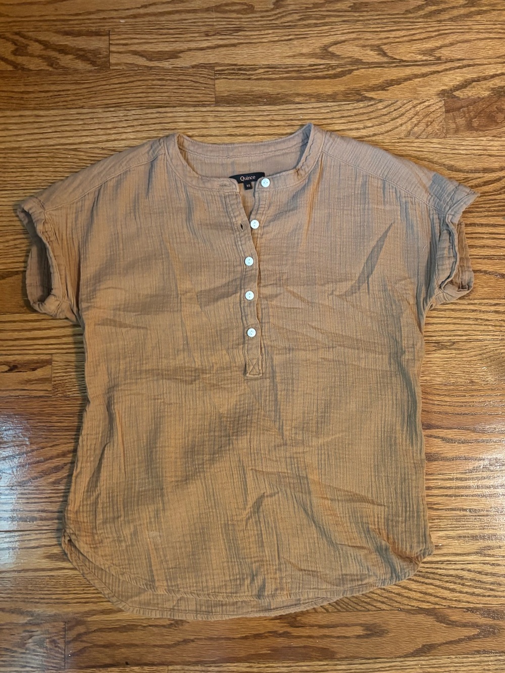 Quince 100% Organic Cotton Double Gauze Henley Top XS Brown
